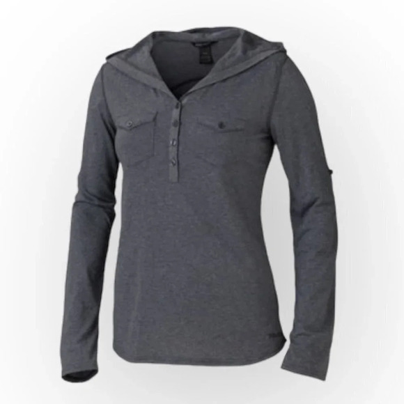 Marmot Dark  Grey Laura Hooded Long Sleeve Henley Shirt - Picture 2 of 9